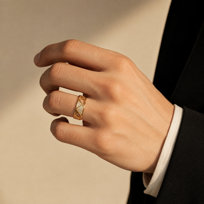 Round Lab Grown Diamond Open Geometric Statement Ring in Yellow Gold