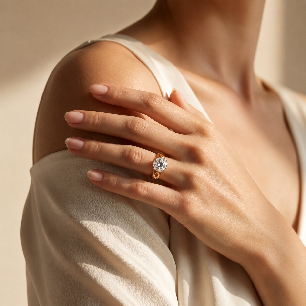 Diamantring mit Rundschliff und detaillierter Ringschiene | Jedes Detail glänzt