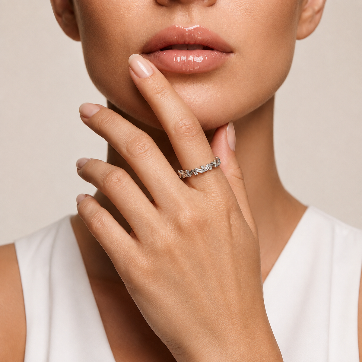 0.546 Carat Round & Baguette Cut Lab Grown Diamond Half Eternity Band