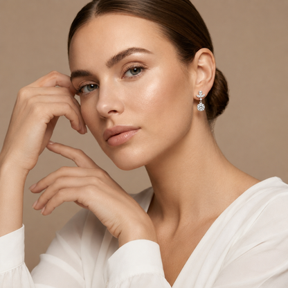 Pear, Marquise and Round Diamond Cluster Drop Earrings
