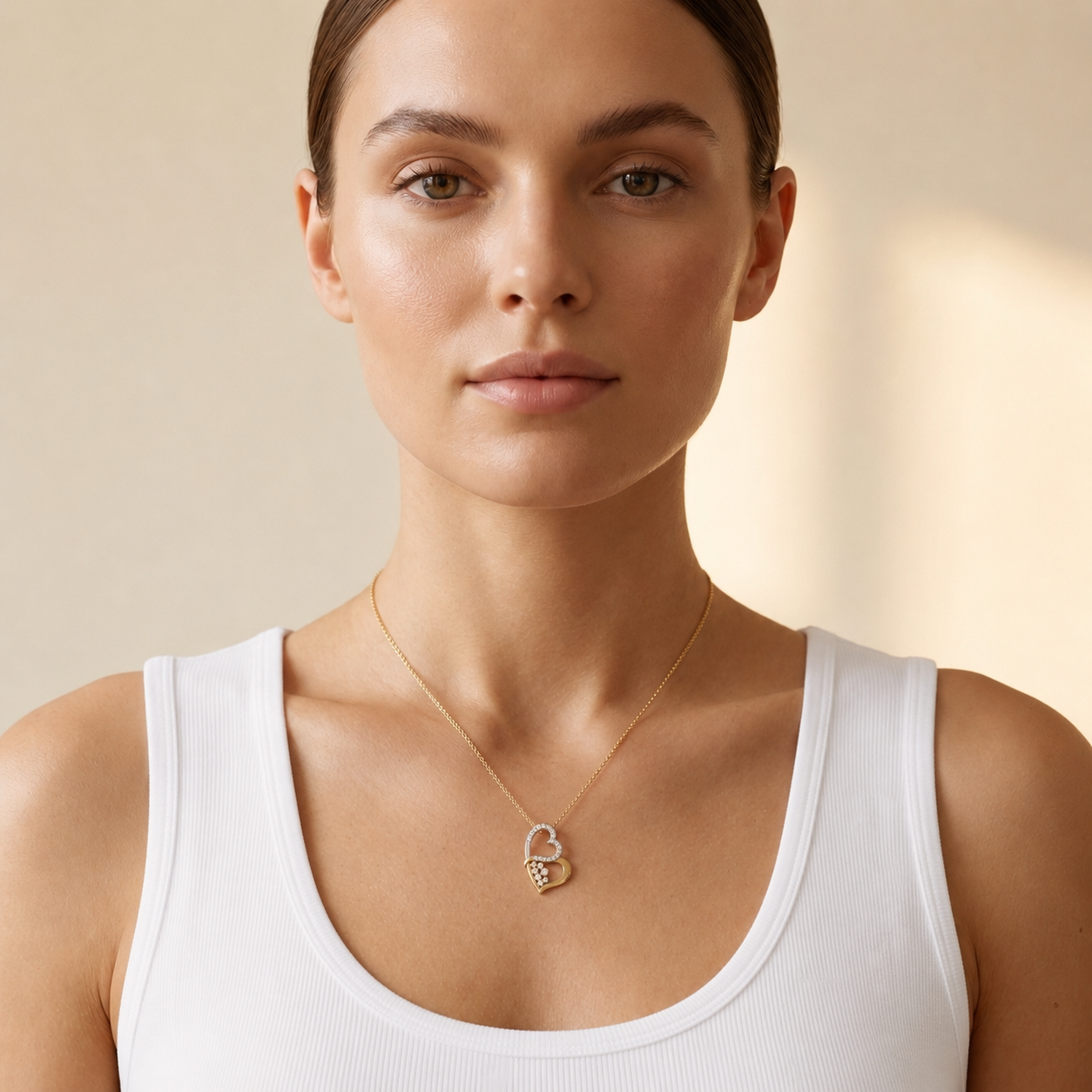 0.469 Carat Round Cut Lab Grown Diamond Double Heart Pendant Necklace