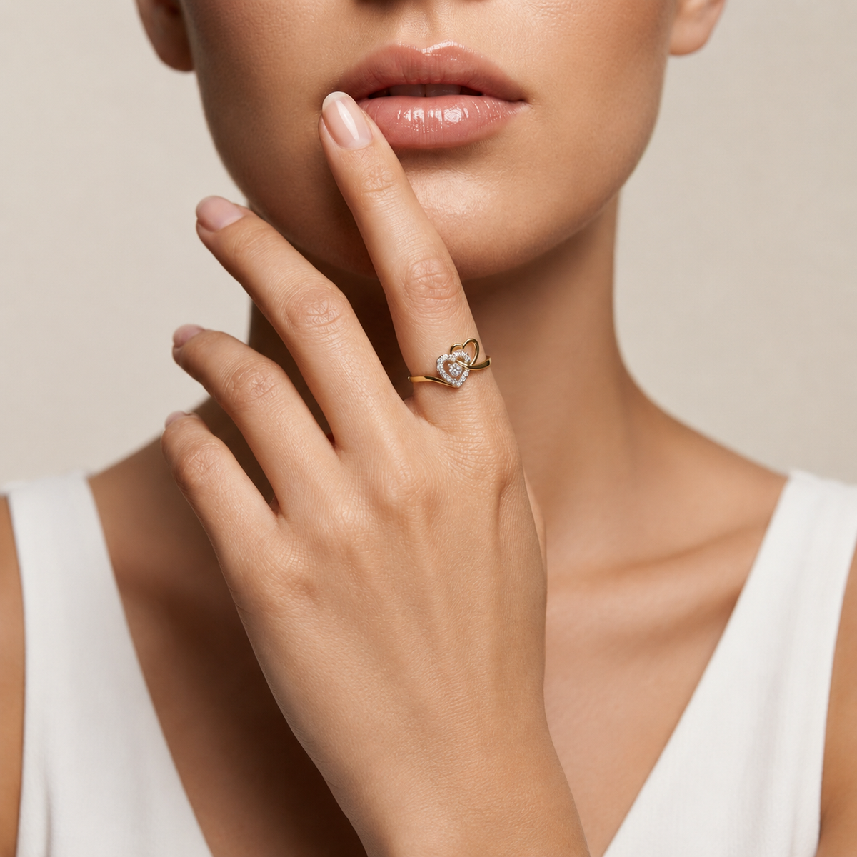 Round Lab Grown Diamond Double Heart Halo Ring