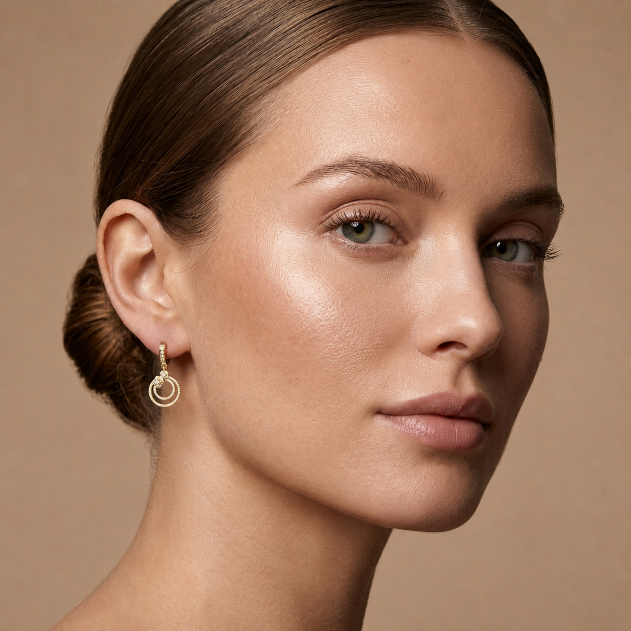 Round Lab Grown Diamond Double Circle Drop Earrings