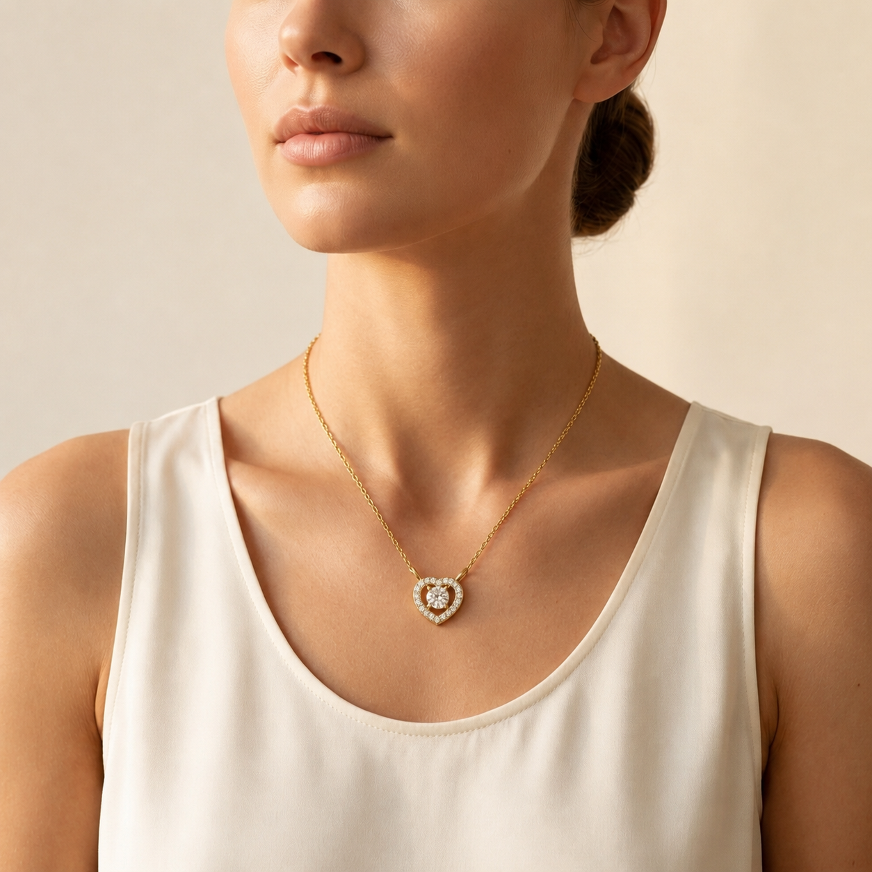 Strahlender Herz-Halo-Anhänger mit im Labor gezüchtetem Diamant und Kette | 18K