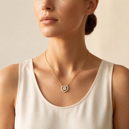 Strahlender Herz-Halo-Anhänger mit im Labor gezüchtetem Diamant und Kette | 18K