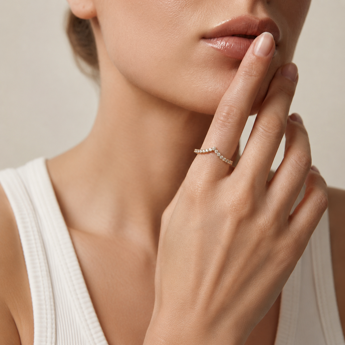 Round Lab Grown Diamond Chevron Wedding Band