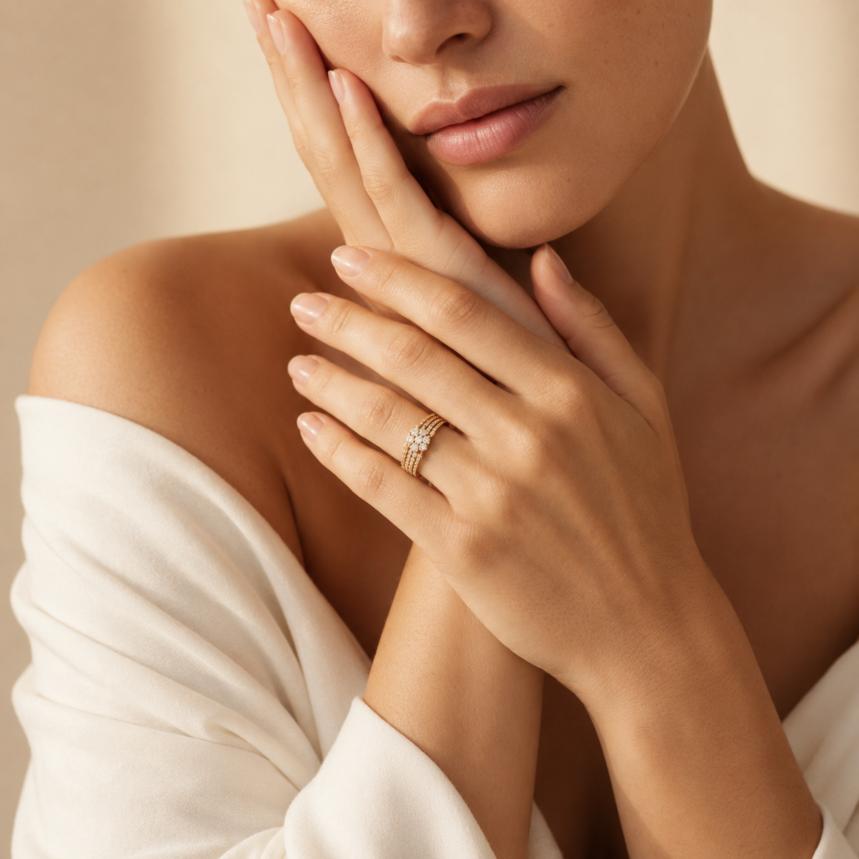 Round Lab Grown Diamond Cluster Statement Ring