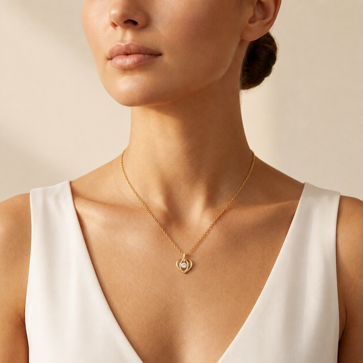 Round Lab Grown Diamond Open Heart Pendant Necklace