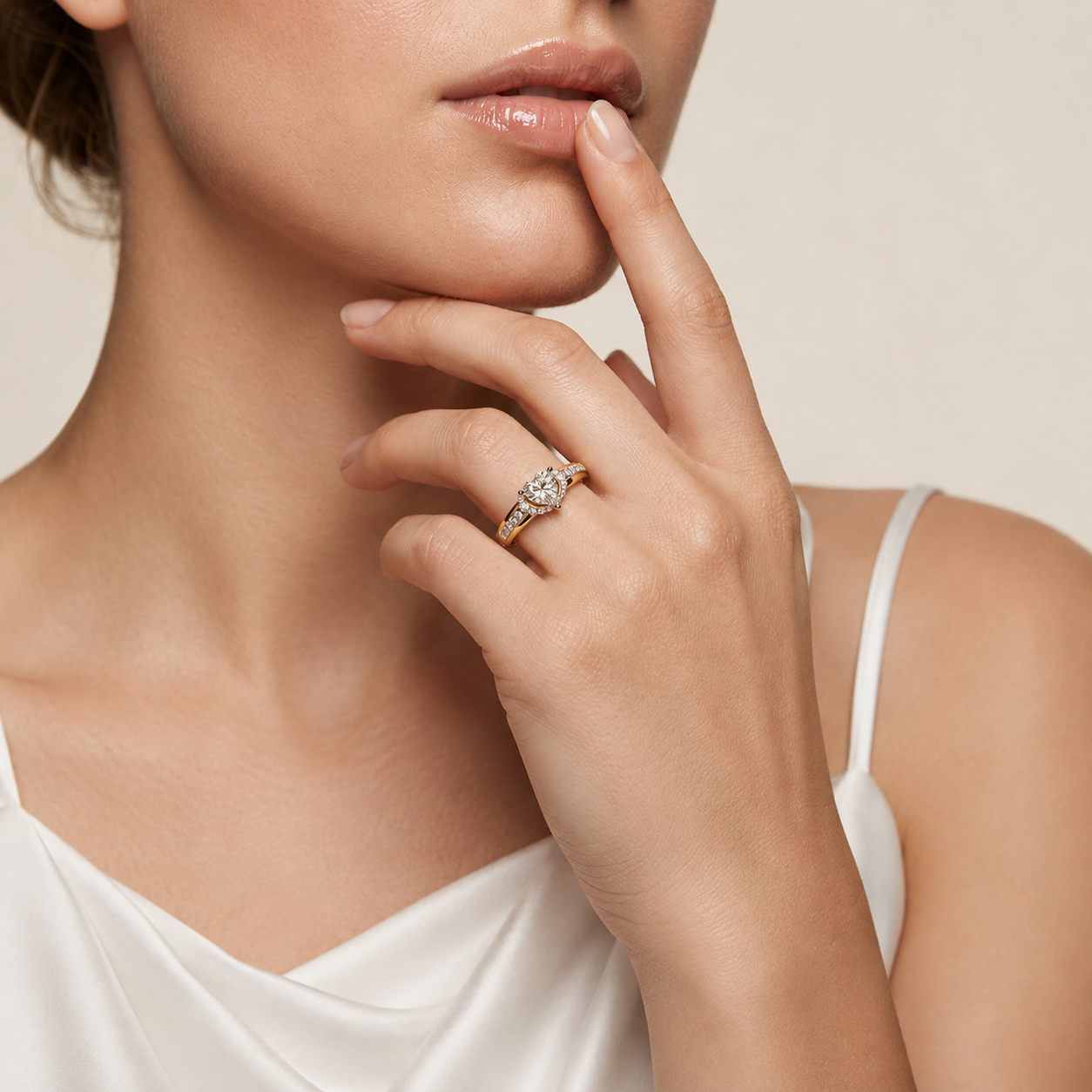Herzförmiger Diamant-Ring mit Seitensteinen | 18K Gold Feinschmuck