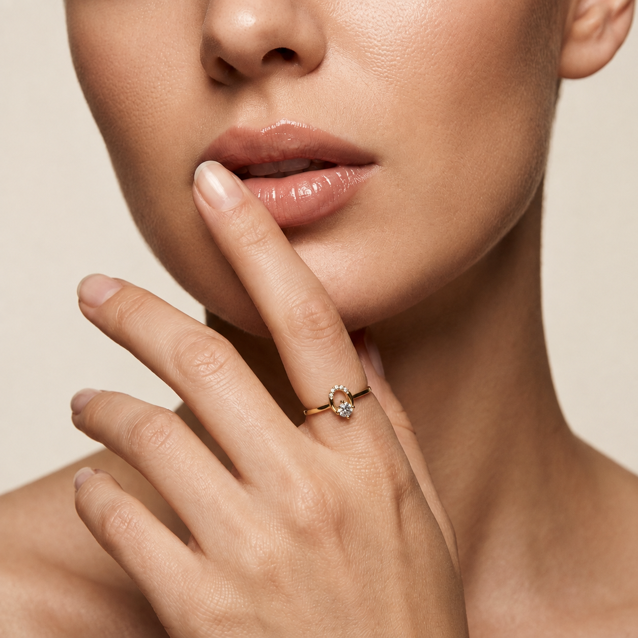Round Lab Grown Diamond Teardrop Halo Solitaire Ring