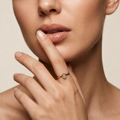 Round Lab Grown Diamond Teardrop Halo Solitaire Ring