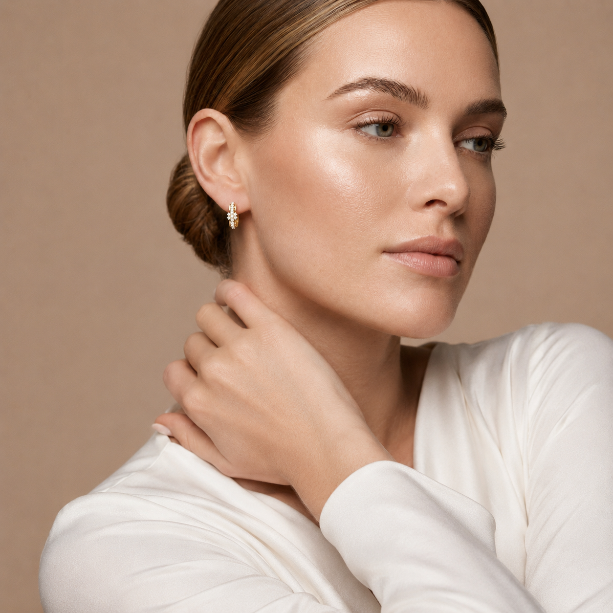 Round Lab Grown Diamond Floral Hoop Earrings