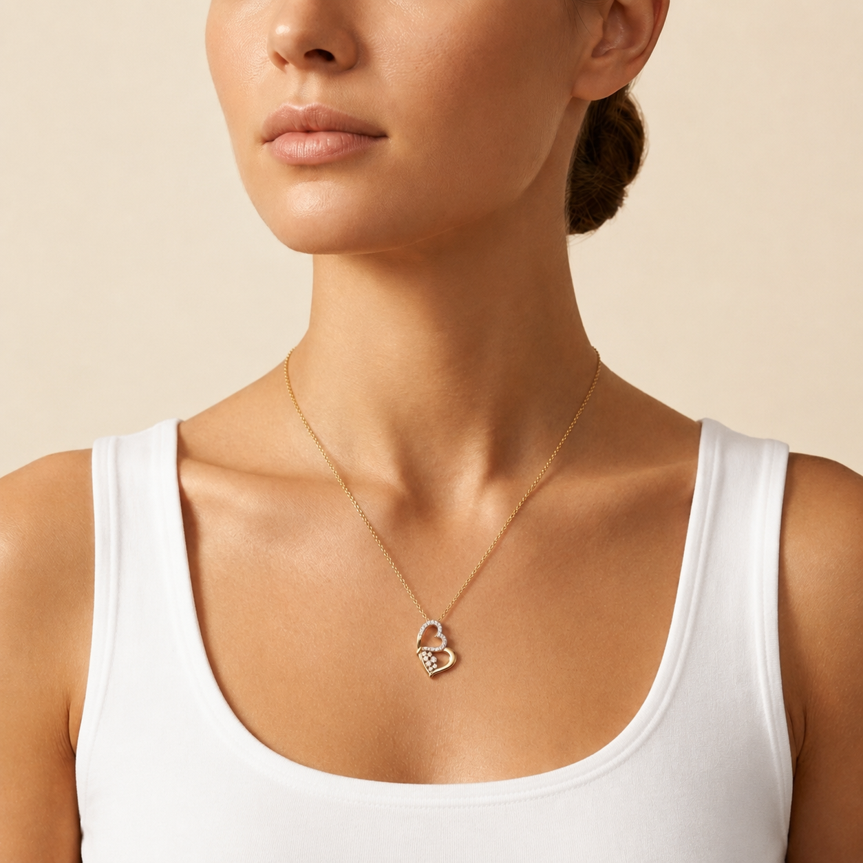 0.469 Carat Round Cut Lab Grown Diamond Double Heart Pendant Necklace