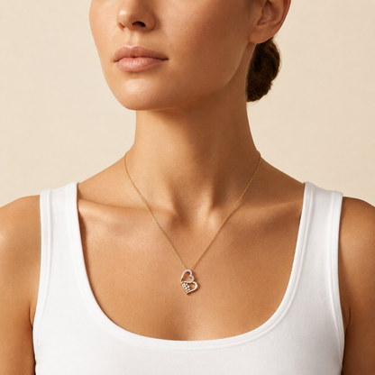 0.469 Carat Round Cut Lab Grown Diamond Double Heart Pendant Necklace