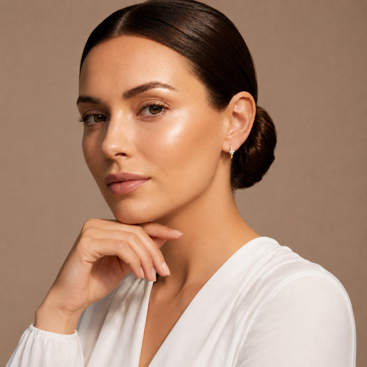 Round Lab Grown Diamond Floral Huggie Hoop Earrings