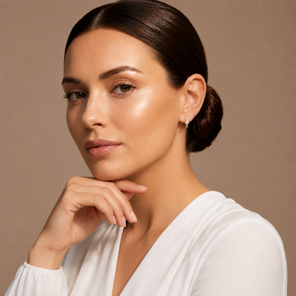 Round Lab Grown Diamond Floral Huggie Hoop Earrings