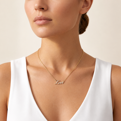 Liebe Wort Diamant Gold Anhänger Mit Kette | 18K Schmuck