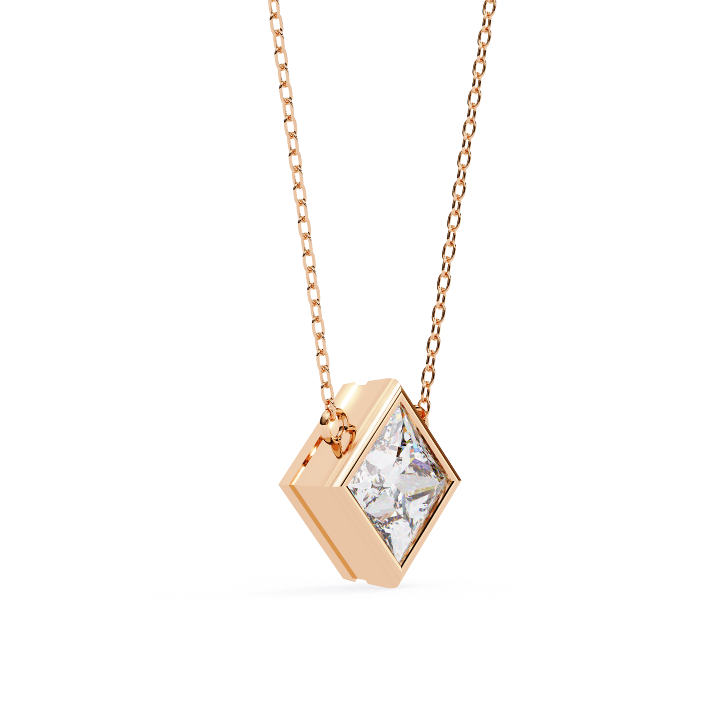 Princess Cut Lab Grown Diamond Pendant With Chain | 18K Gold