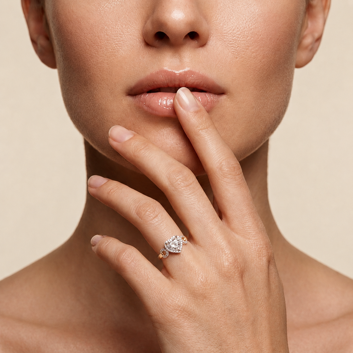 0.88 Carat Heart & Round Cut Lab Grown Heart Halo Diamond Ring