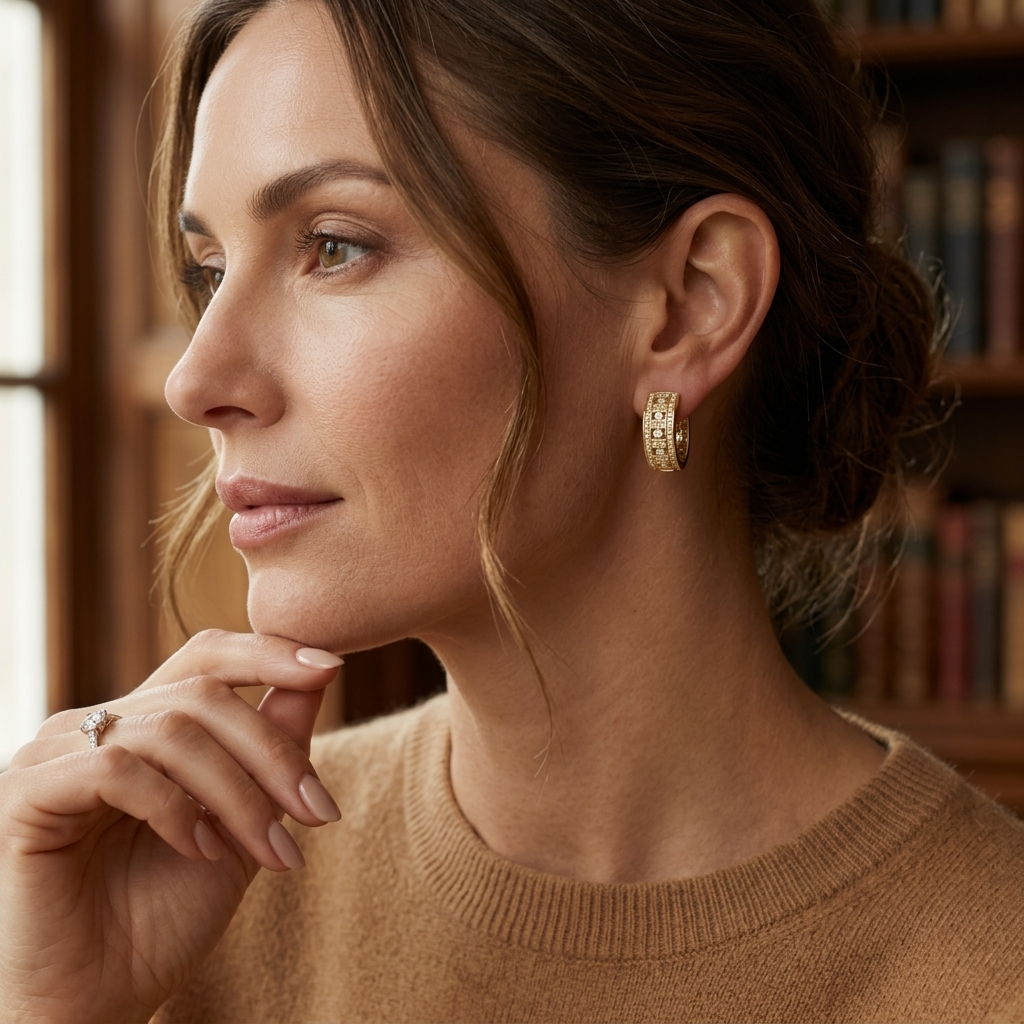 Round Lab Grown Diamond Geometric Huggie Hoop Earrings