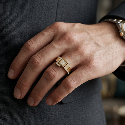 Round Lab Grown Diamond Geometric Square Ring