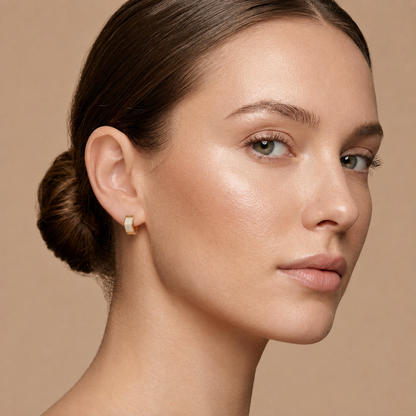Round Lab Grown Diamond Rectangle Huggie Hoop Earrings