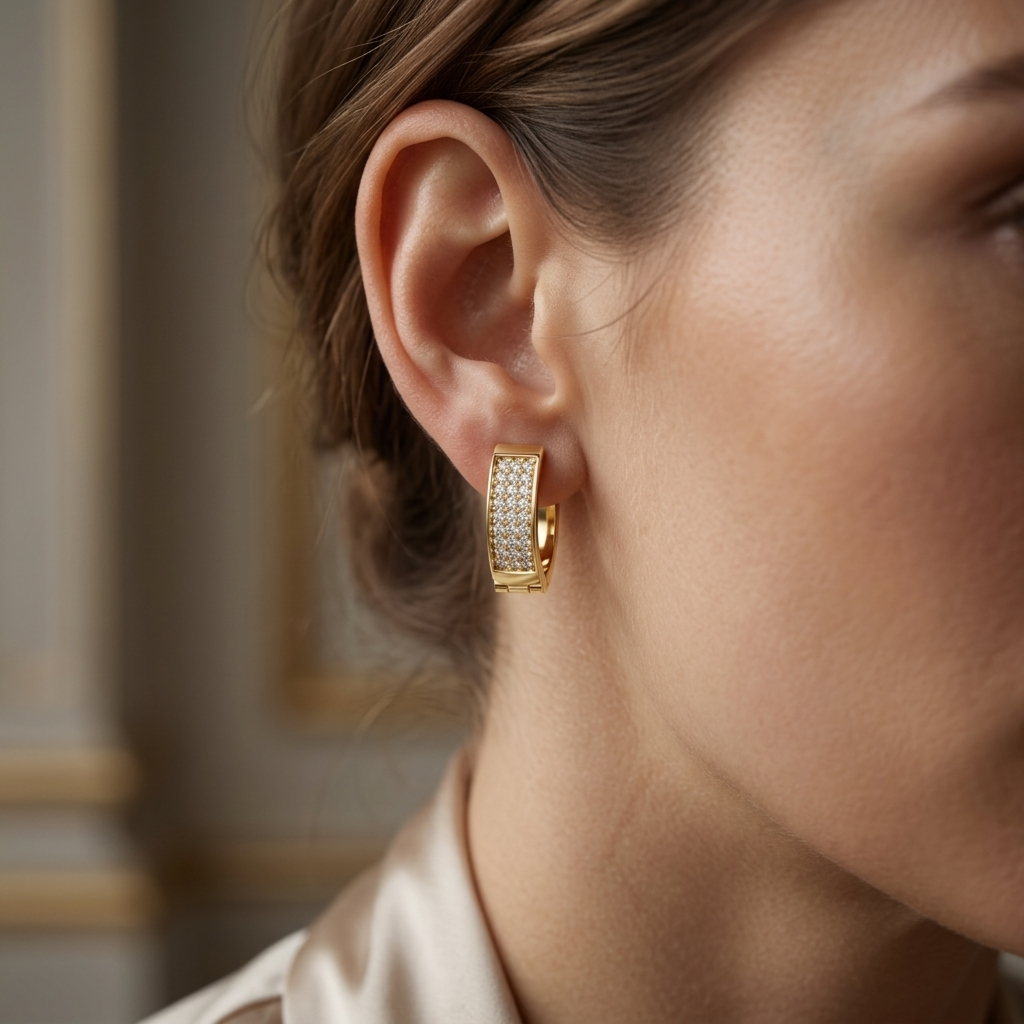 Round Lab Grown Diamond Pavé Huggie Hoop Earrings