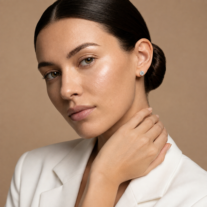 Round Lab Grown Diamond Hexagon Halo Stud Earrings
