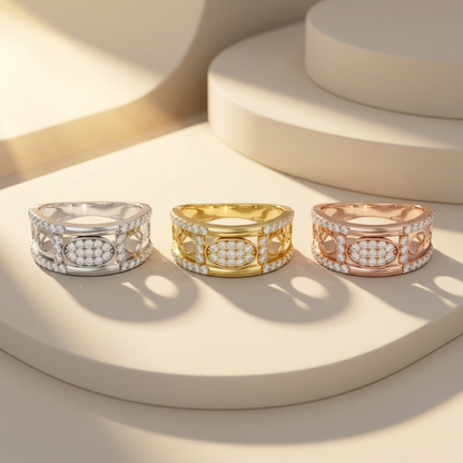 Modern Oval Frame Round Lab Grown Diamond Ring