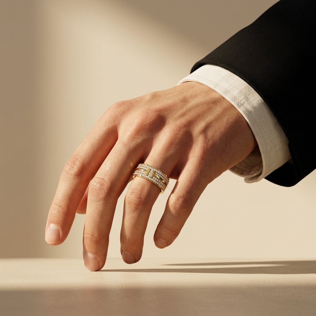 Round Lab Grown Diamond Wide Pavé Wedding Band