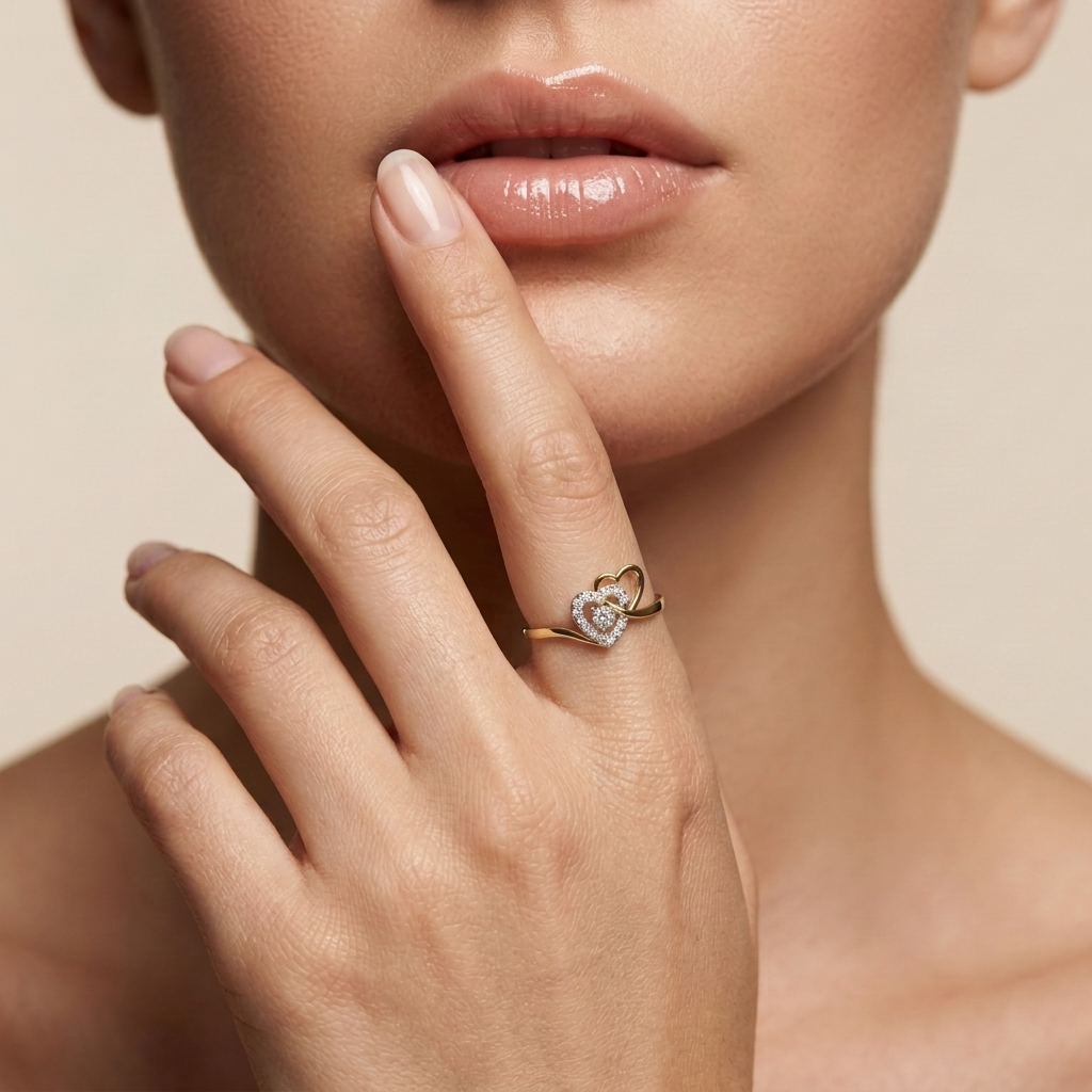 Round Lab Grown Diamond Double Heart Halo Ring