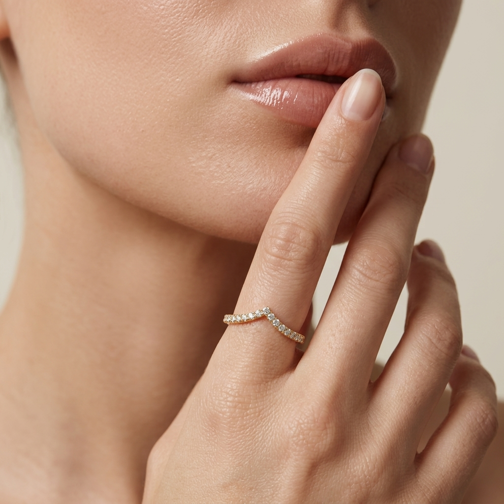 Round Lab Grown Diamond Chevron Wedding Band