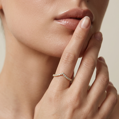 Round Lab Grown Diamond Chevron Wedding Band