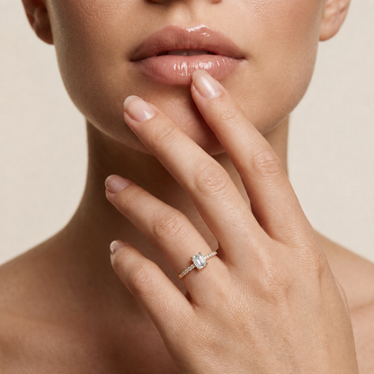 Emerald Cut Lab Grown Diamond Engagement Ring with Pavé Band