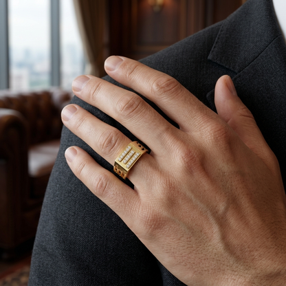 Modern Round Lab Grown Diamond Bar Signet Ring