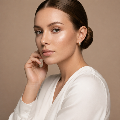 Round Lab Grown Diamond Geometric Huggie Hoop Earrings