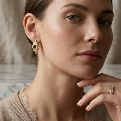 Round Lab Grown Diamond Geometric Hoop Earrings