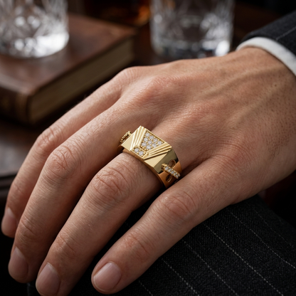 Round Lab Grown Diamond Geometric Signet Ring