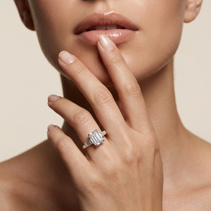 Emerald Cut Three Stone Diamond Ring with Tapered Baguettes