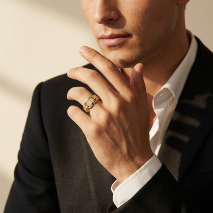 Round Lab Grown Diamond Geometric Link Ring