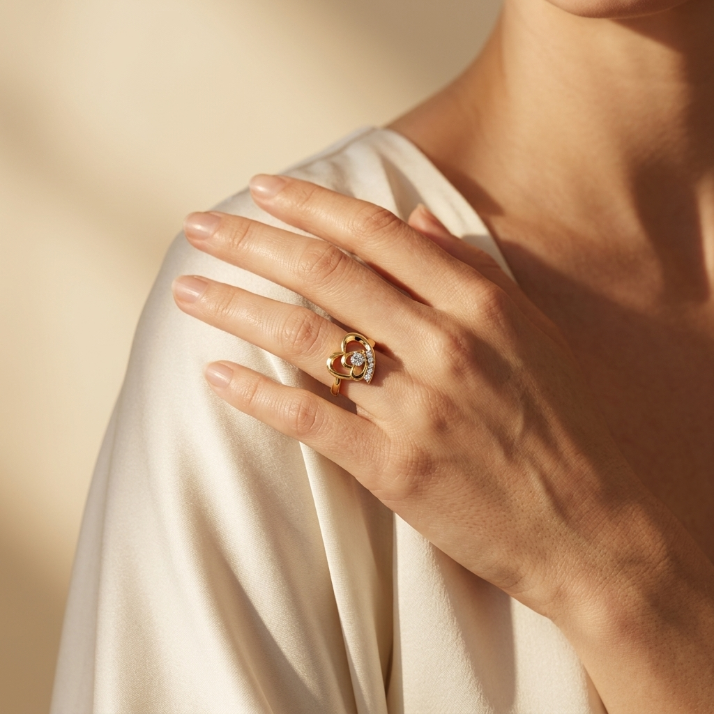 Herz-Diamantring mit offener Rundung und Akzentdetail | Gold
