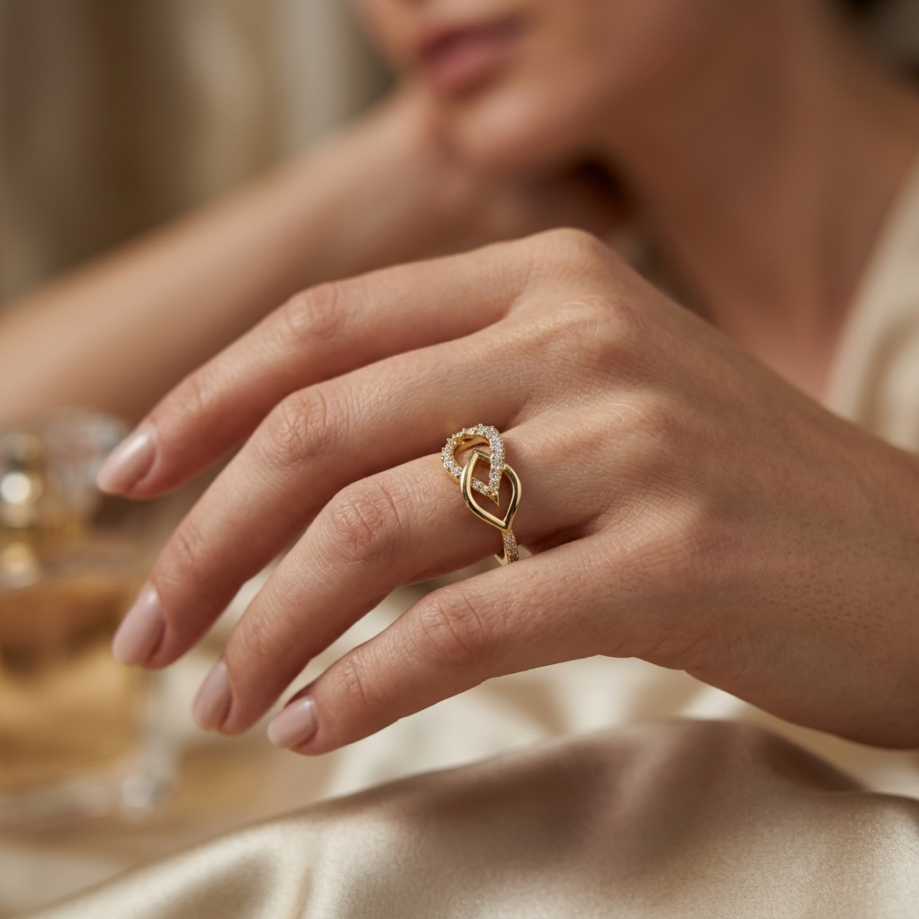 Round Lab Grown Diamond Open Leaf Bypass Ring