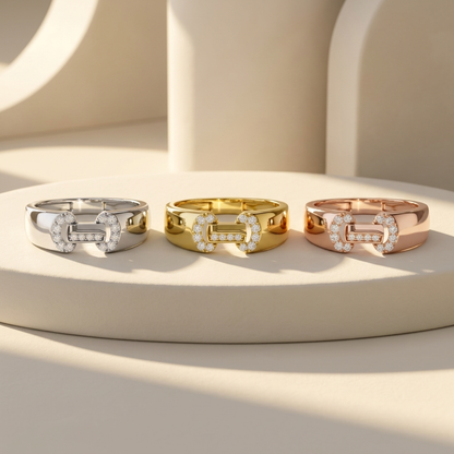 Round Lab Grown Diamond Buckle Signet Ring