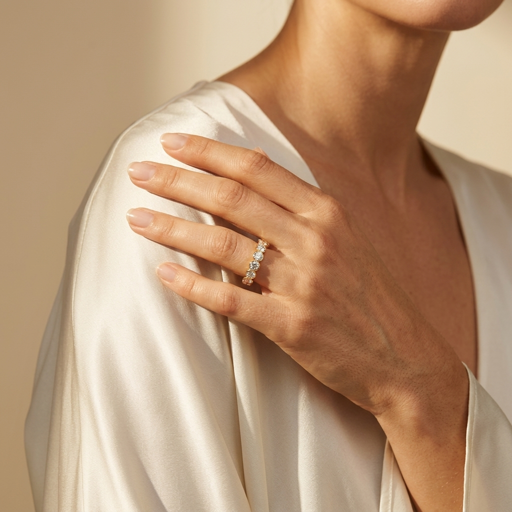 Round Lab Grown Diamond Half Eternity Wedding Band