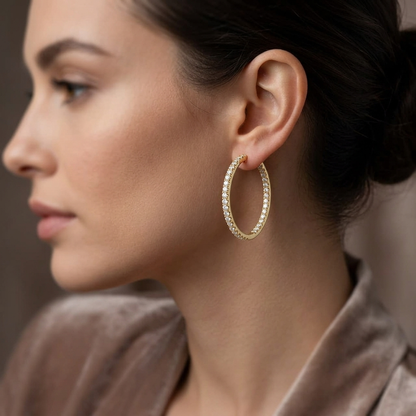 Round Lab Grown Diamond Inside Outside Hoop Earrings
