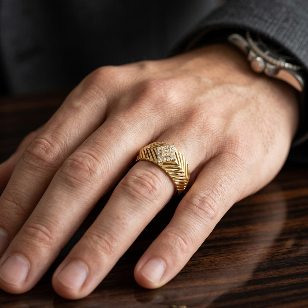Modern Geometric Round Lab Grown Diamond Signet Ring