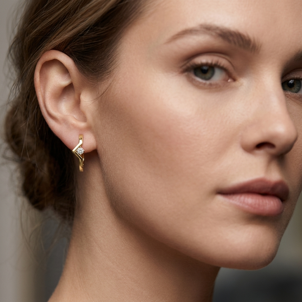 Round Lab Grown Diamond Chevron Hoop Earrings