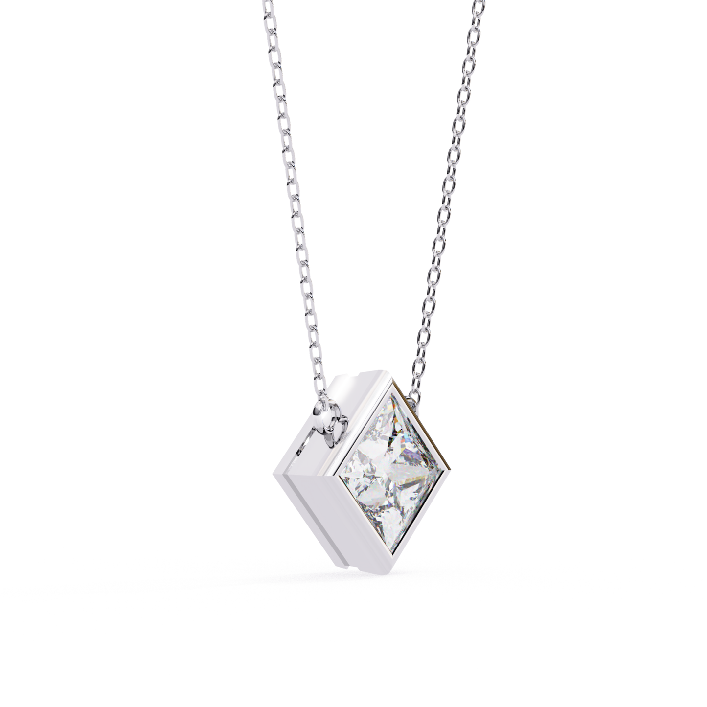 Princess Cut Lab Grown Diamond Pendant With Chain | 18K Gold