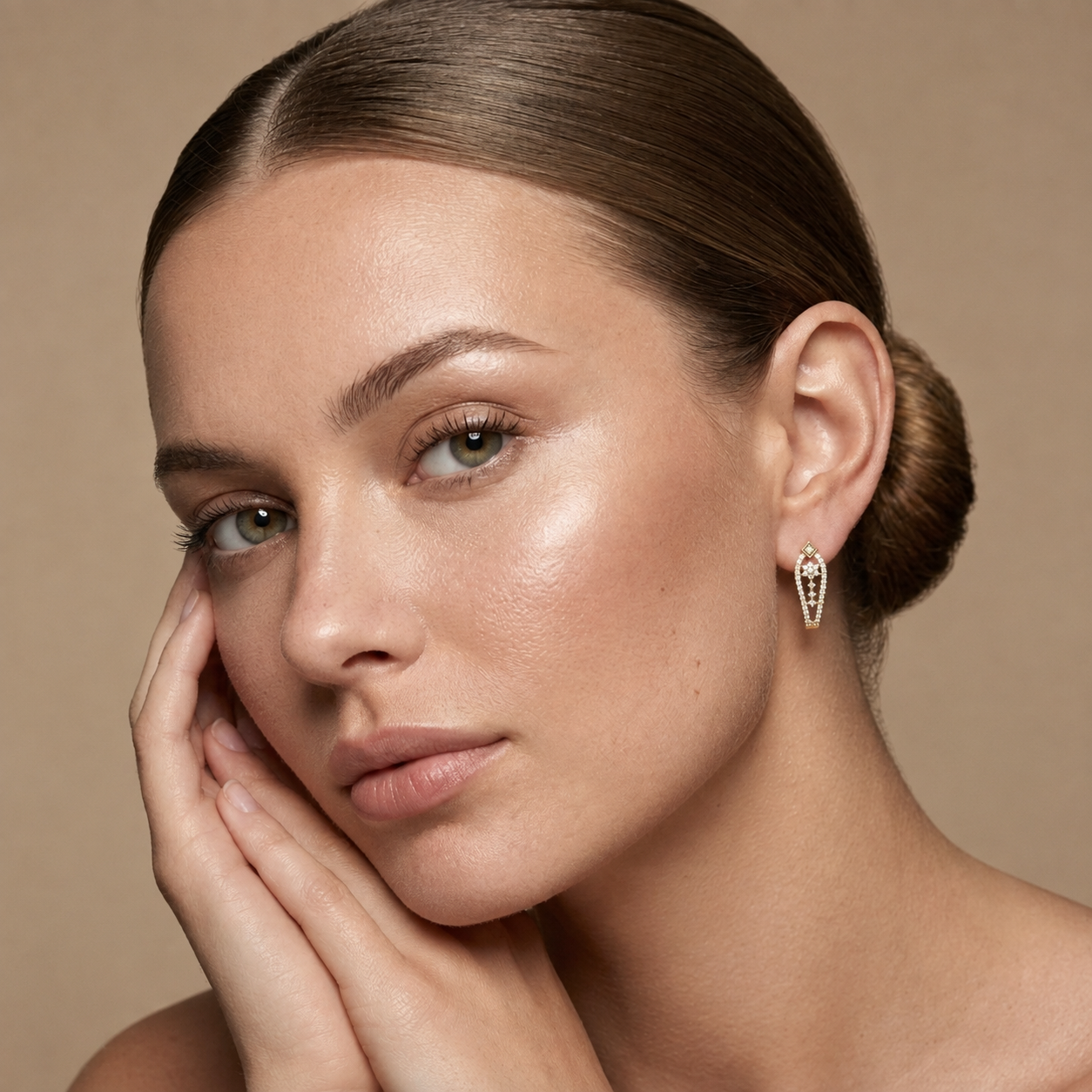 Round Lab Grown Diamond Floral Open Hoop Earrings