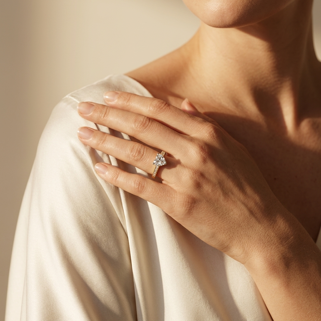 0.672 Carat Heart & Round Cut Lab Grown Heart Solitaire Diamond Ring